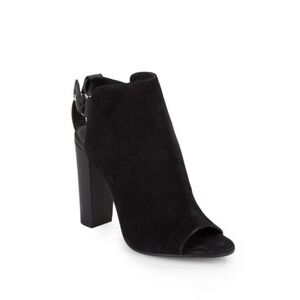 Vince black Addison suede black ankle boots bootie size 6.5 open toe block heel
